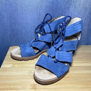 Sorel Joanie II Lace Up Wedge Sandals Shoes Blue Sz 10 Gladiator Style
